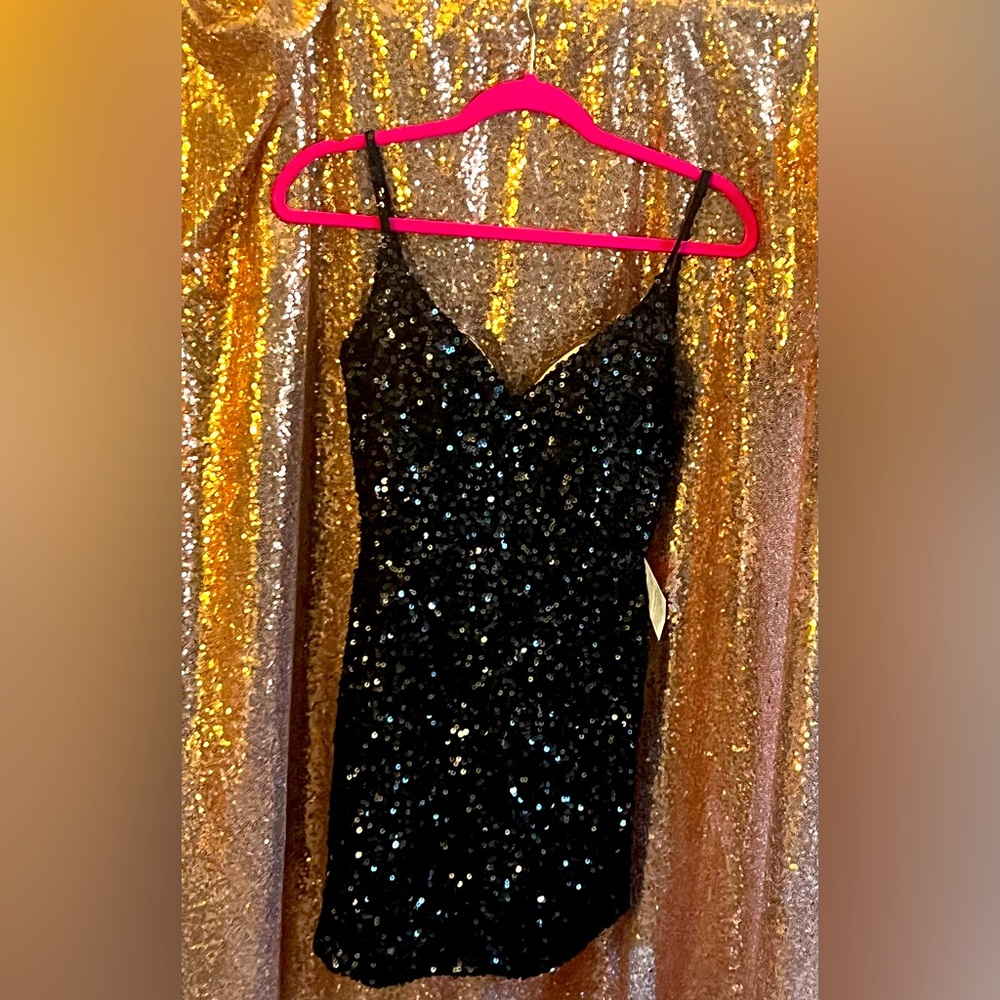 Macduggal black sequin mini dress